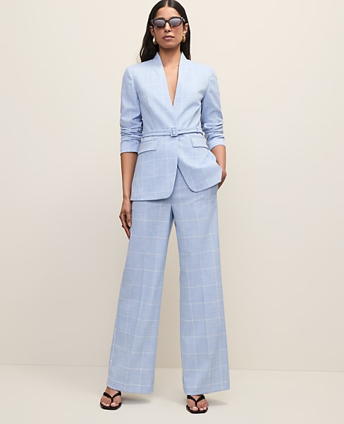 The Petite Collarless Belted Blazer in Windowpane