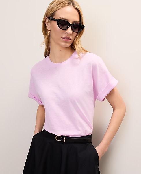 Crew Neck Roll Sleeve Tee