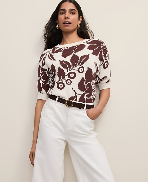 Petite Floral Jacquard Sweater Tee