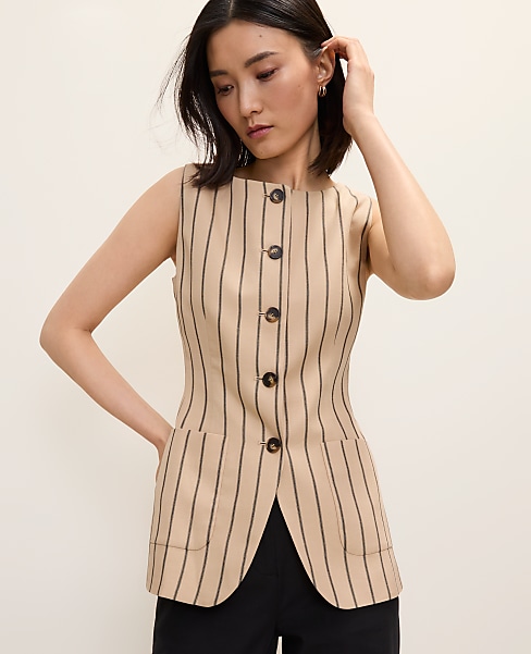The Petite Striped Long Vest