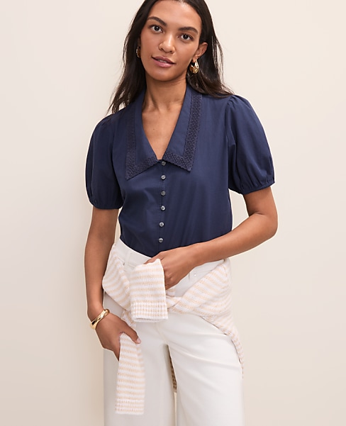 Petite Weekend Lace Trim Blouse