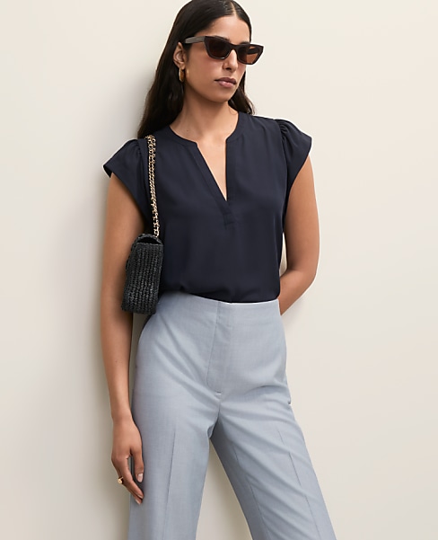 Petite Mixed Media Flutter Sleeve Top