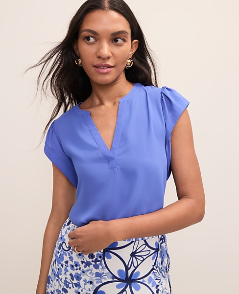 Petite Mixed Media Flutter Sleeve Top
