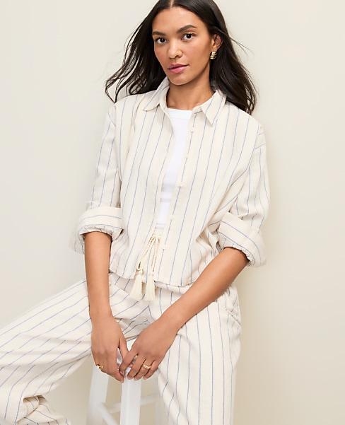 Petite Striped Linen Button Down Shirt