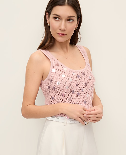 Petite Sequin Pointelle Sweater Tank Top