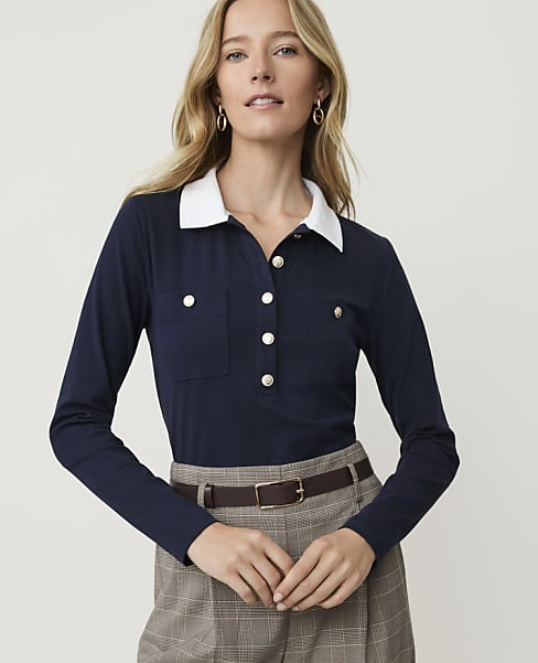 Contrast Collar Henley Top