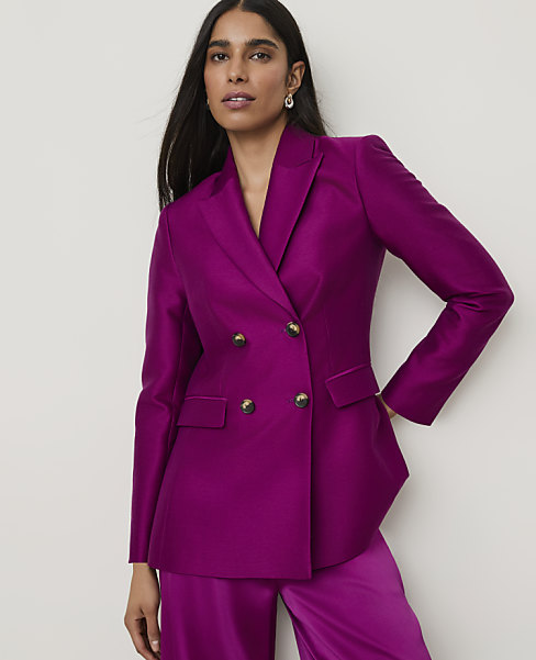 Studio Collection Long Double Breasted Blazer in Silk