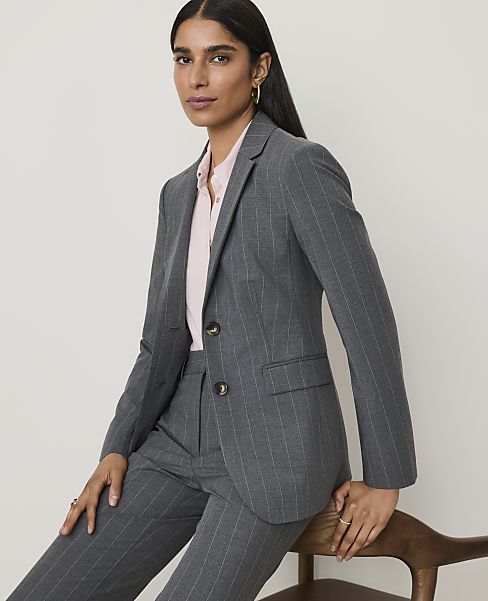 The Pinstripe Belted Greenwich Blazer in Bi-Stretch