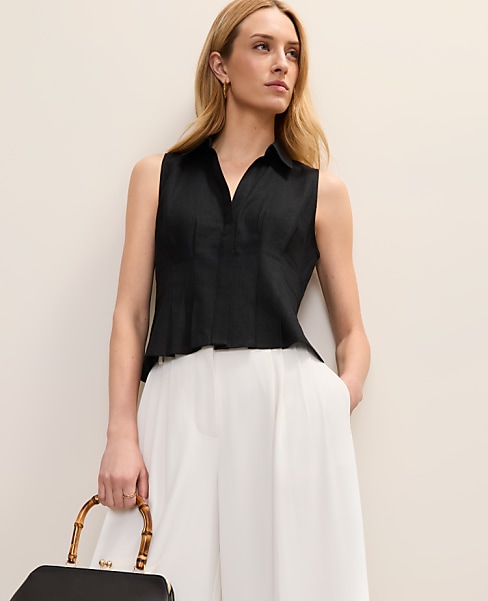 Petite Sleeveless Flare Shirt in Linen Blend