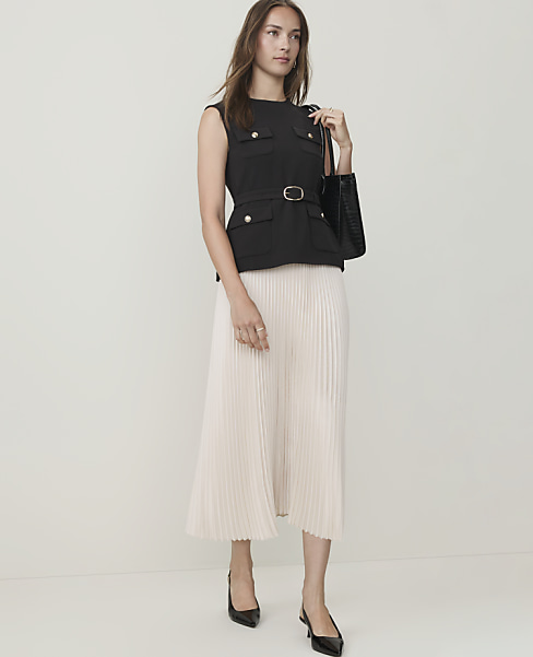 Pleated Crew Neck Midi Dress