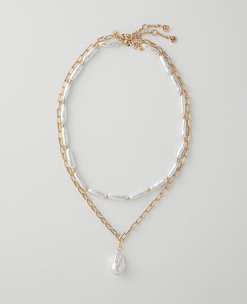 Layered Pearl Chain Necklace