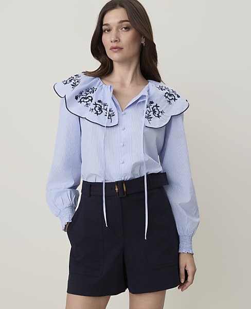 Weekend Striped Tie Neck Blouse