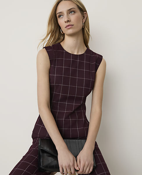 The Petite Windowpane Crew Neck Peplum Top