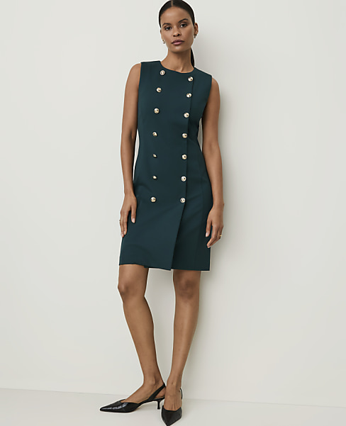 Crew Neck Button Shift Dress