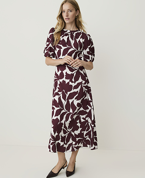 Floral Puff Sleeve Midi Dress