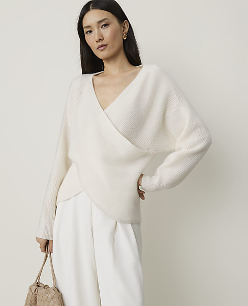 Ribbed Cashmere Crossover Sweater