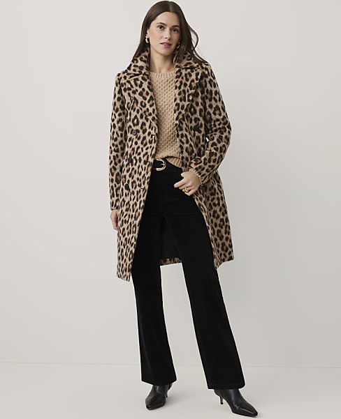 Animal Print Fitted Double Breasted Coat