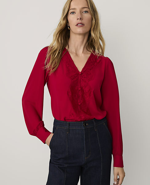 Petite Lace Trim Blouse
