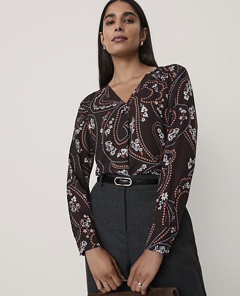 Paisley Mixed Media Pleat Front Top