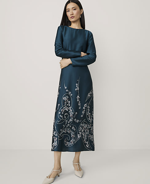 Petite Paisley Crew Neck Midi Dress