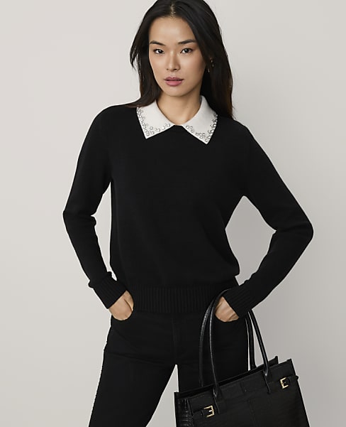 Petite Embellished Collar Sweater