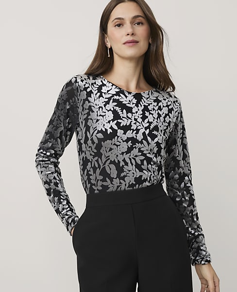 Petite Velvet Crew Neck Top