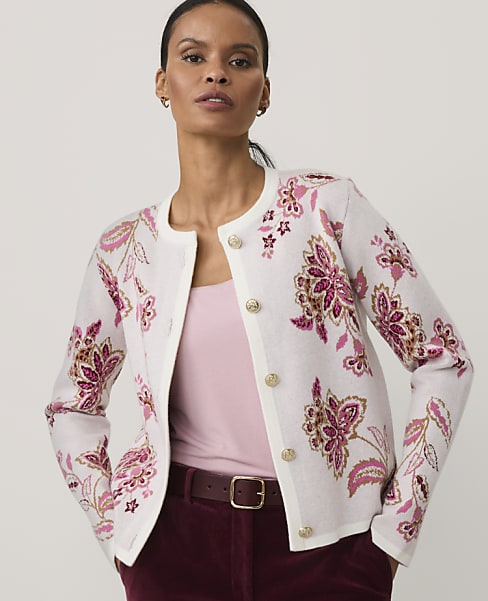 Petite Floral Jacquard Sweater Jacket