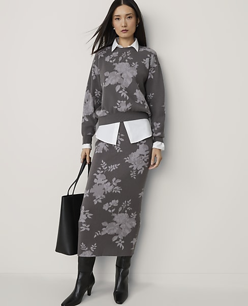 Floral Jacquard Midi Sweater Skirt