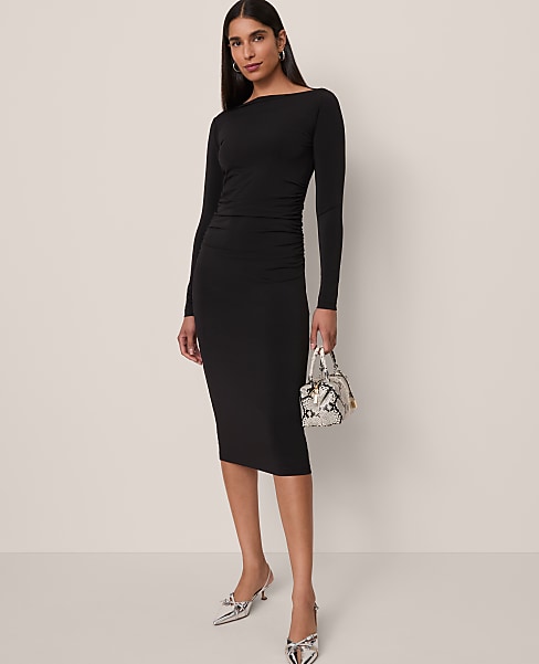 Ruched Knit Midi Dress