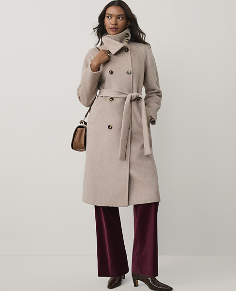Petite Funnel Neck Double Breasted Coat