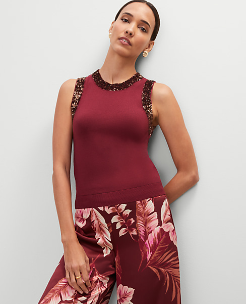 Studio Collection Sequin Trimmed Sweater Shell