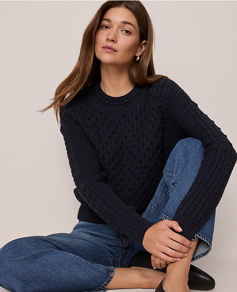 Weekend Popcorn-Stitch Cable Sweater