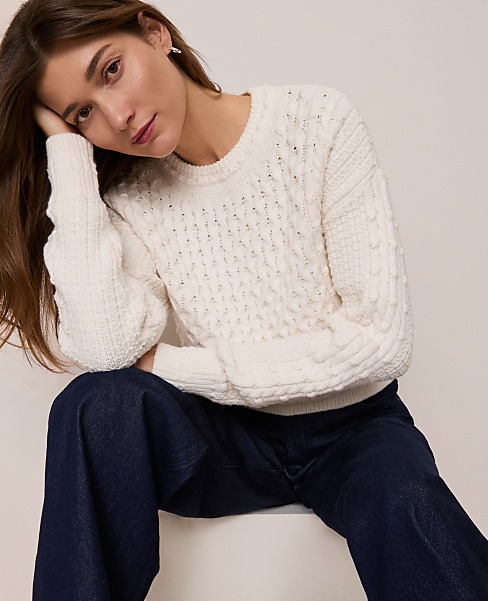 Weekend Popcorn-Stitch Cable Sweater