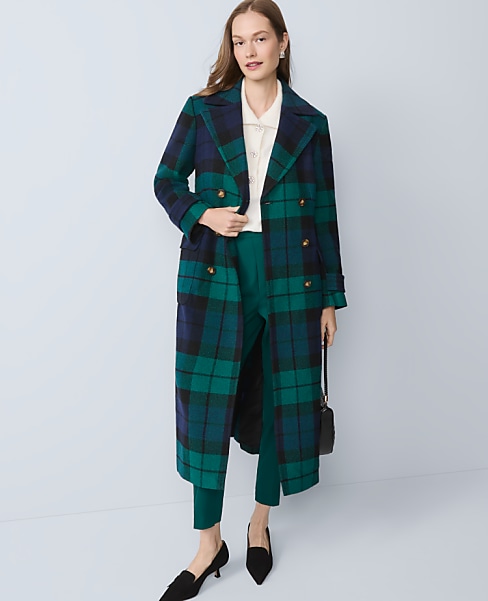 Plaid Fitted Double Breasted Coat