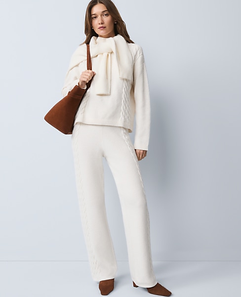 Weekend Mixed Stitch Wide-Leg Sweater Pant