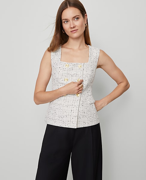 Petite Tweed Square Neck Vest