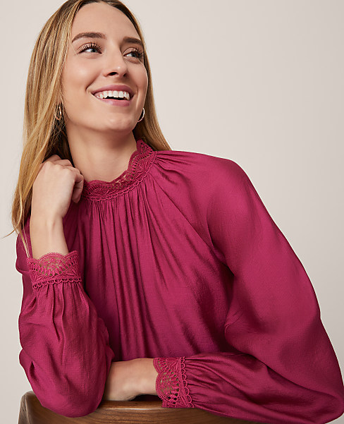 Petite Lace Trim Blouse