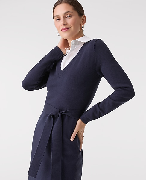 Layered Belted Sweater Midi Dress