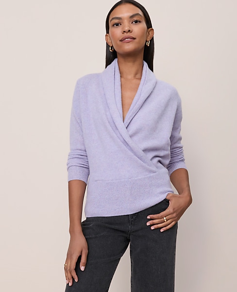 Cashmere Shawl Collar Sweater - Light Lavender Melange