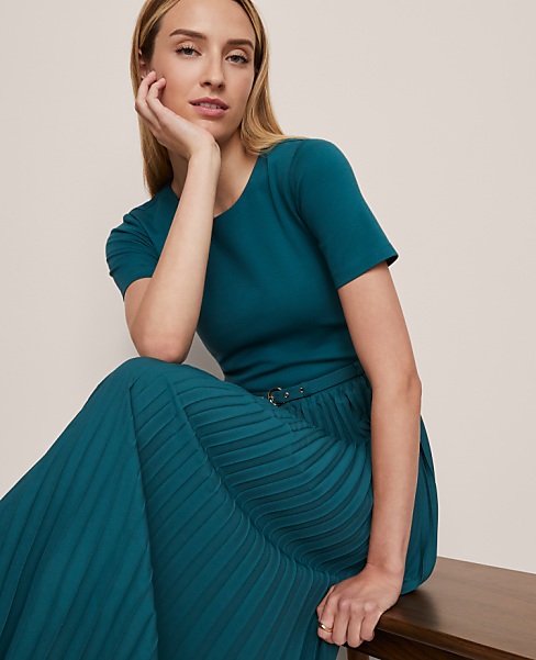 Belted Pleated Midi Dress