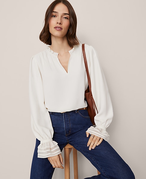 Petite Ruffle Neck Blouse