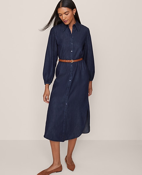 Petite Chambray Column Midi Dress