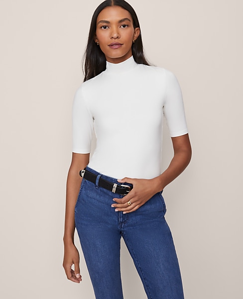 Petite Mock Neck Elbow Sleeve Top