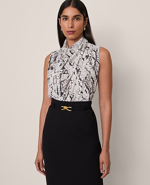 Petite Snake Print Cowl Neck Blouse