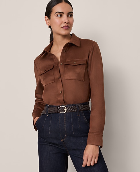 Petite Faux Suede Pocket Shirt