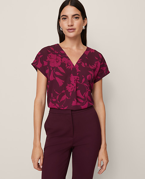 Petite Floral Mixed Media Pleat Front Top