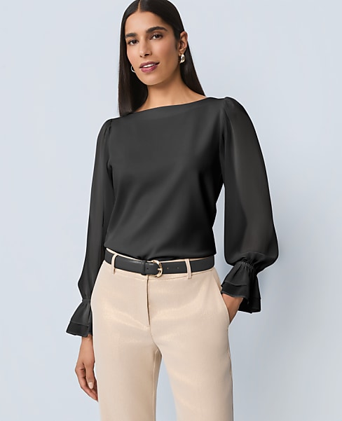 Mixed Media Pleated Sleeve Top