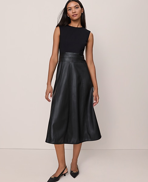 Mixed Media Flare Midi Dress