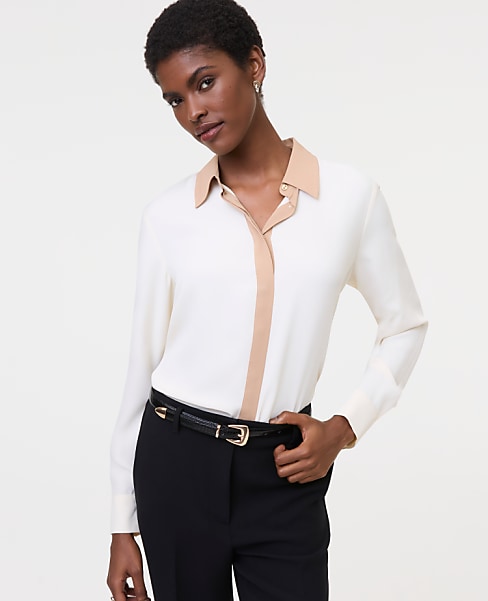 Contrast Trim Satin Modern Shirt