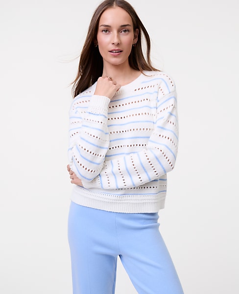 Weekend Striped Pointelle Sweater